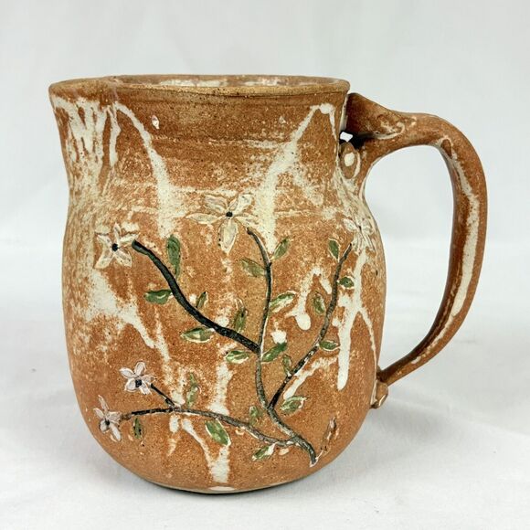 Studio Art Hand Crafted Stoneware Pottery Jug Pitcher Flowers Floral - Picture 1 of 9